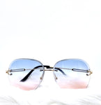 Oversized rimless blue and pink gradient aviators