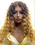 Deep wave honey blonde ombré lace front wig