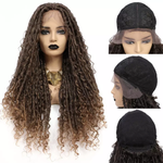 Ombre brown twists, curls, and faux locs braided wig