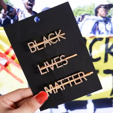 Silver and Gold Rhinestone Black Lives Matter Hair Pins