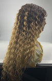 Deep wave honey blonde ombré lace front wig