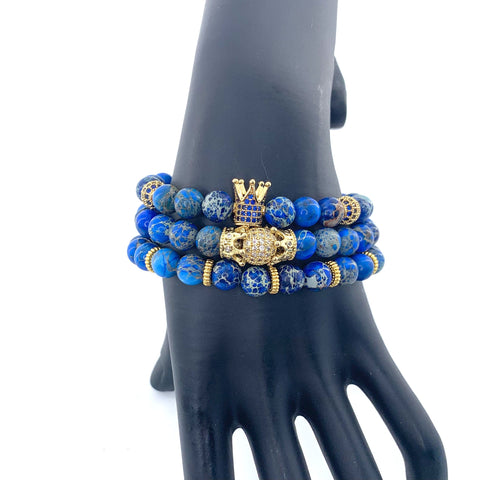 Natural lapis stone crown bracelet set