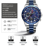 Men's chronological blue and silver wristwatch