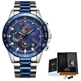 Blue and silver stainless steel chronograph sports watch