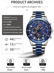 Men's chronological blue and silver wristwatch