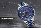 Men's chronological blue and silver wristwatch