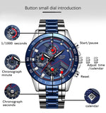 Men's chronological blue and silver wristwatch