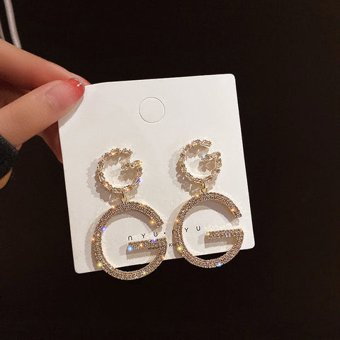 Double Letter G Dangling Crystal Earrings