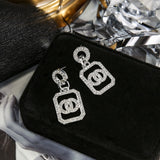 Double Letter G Dangling Crystal Earrings