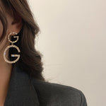 Double Letter G Dangling Crystal Earrings