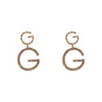 Double Letter G Dangling Crystal Earrings