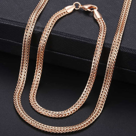 14K Rose Gold Link Necklace & Bracelet Jewelry Sets